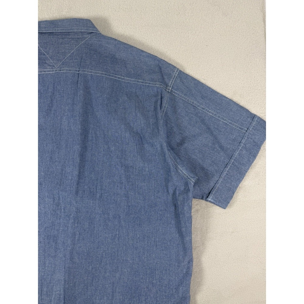 Vintage Tommy Jeans Denim Button Up Shirt Men's Large Short Sleeve Embroidered L - Picture 12 of 16